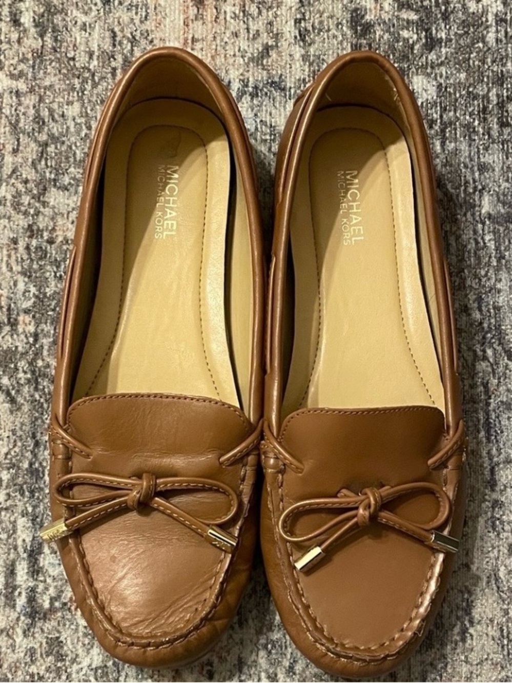 Michael Kors Tan Leather Bow Moccasin Loafers